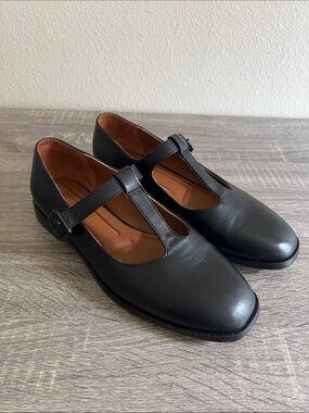 Franco Sarto Kenley Black Leather Mary Jane Flats Women’s T Strap Women’s 7.5M